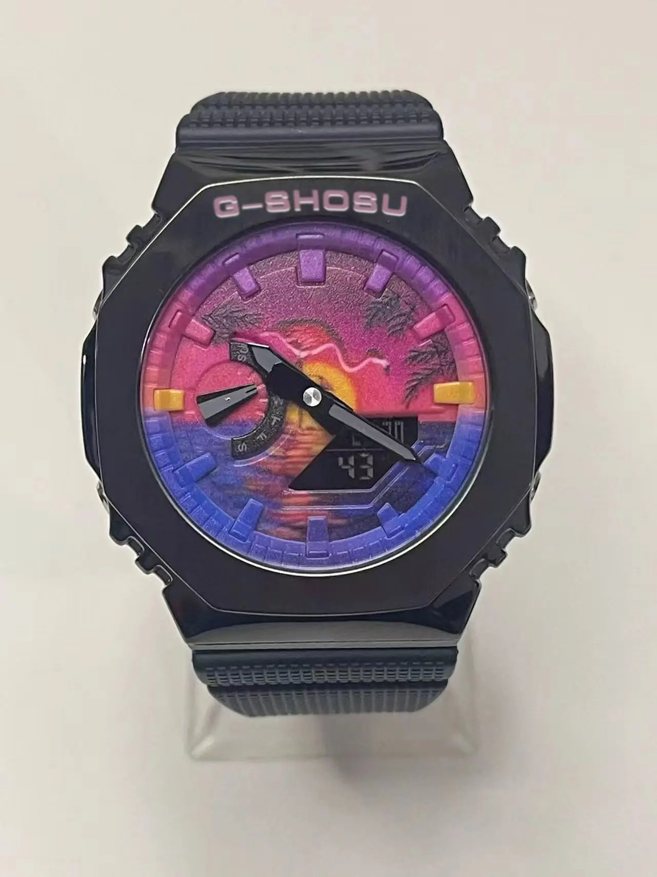 

Electronic unisex digital watch with full function alloy dial GM oak series LED dual display world time full function