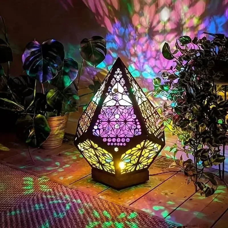 3D Table Lamp Star Lamp Bohemian Multicolour Geometric Projection Lamp Vintage Ambient Night Lamp Decorative Ornaments