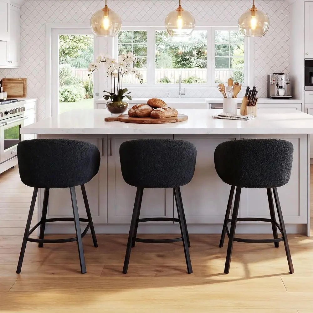

26 Modern Counter Height Bar Stools Set of 3, Swivel Barstools with Arms amp Backs for Kitchen Counter, holstered Black Sherp