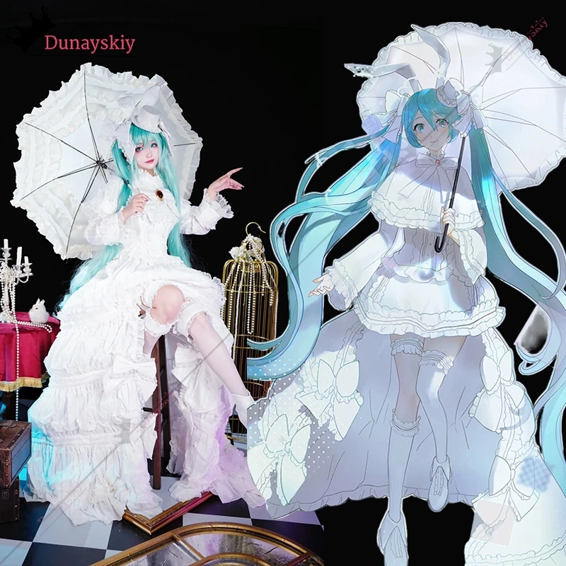 

Аниме Mikuu Косплей Белый Кролик Великолепное Платье Костюм Принцесса Лолита Платья Полный Комплект Маскировка на Хэллоуин для Взрослых Женщин