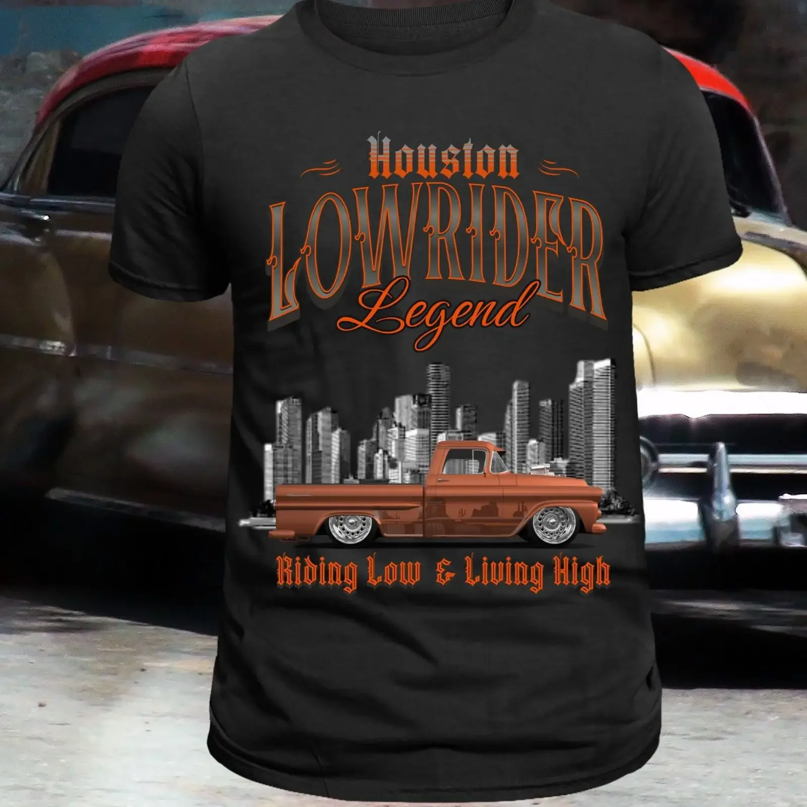 Houston Lowrider Legend Classic Vintage Car T Shirt Retro Low Rider Pickup Truck Casual for Him Enthusiast Collector vintage