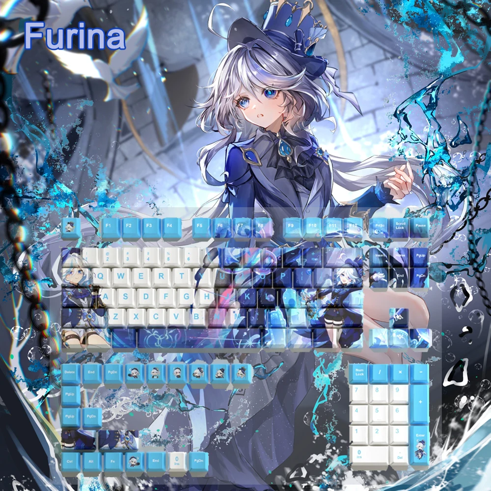 125 Keys Genshin Impact Furina Keycaps Cherry Profile Anime Theme Key cap Five-sided Sublimation PBT Keycap For MX Game Keyboard