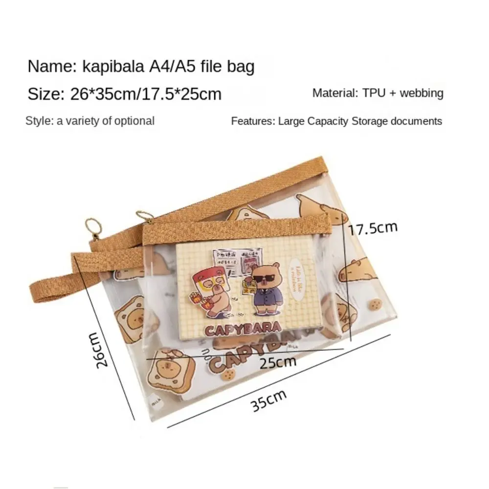 Transparent Capybara Document Bag Zipper Pouch Large Capacity Cartoon Paper Storage Bag Transparent and Visible Portable