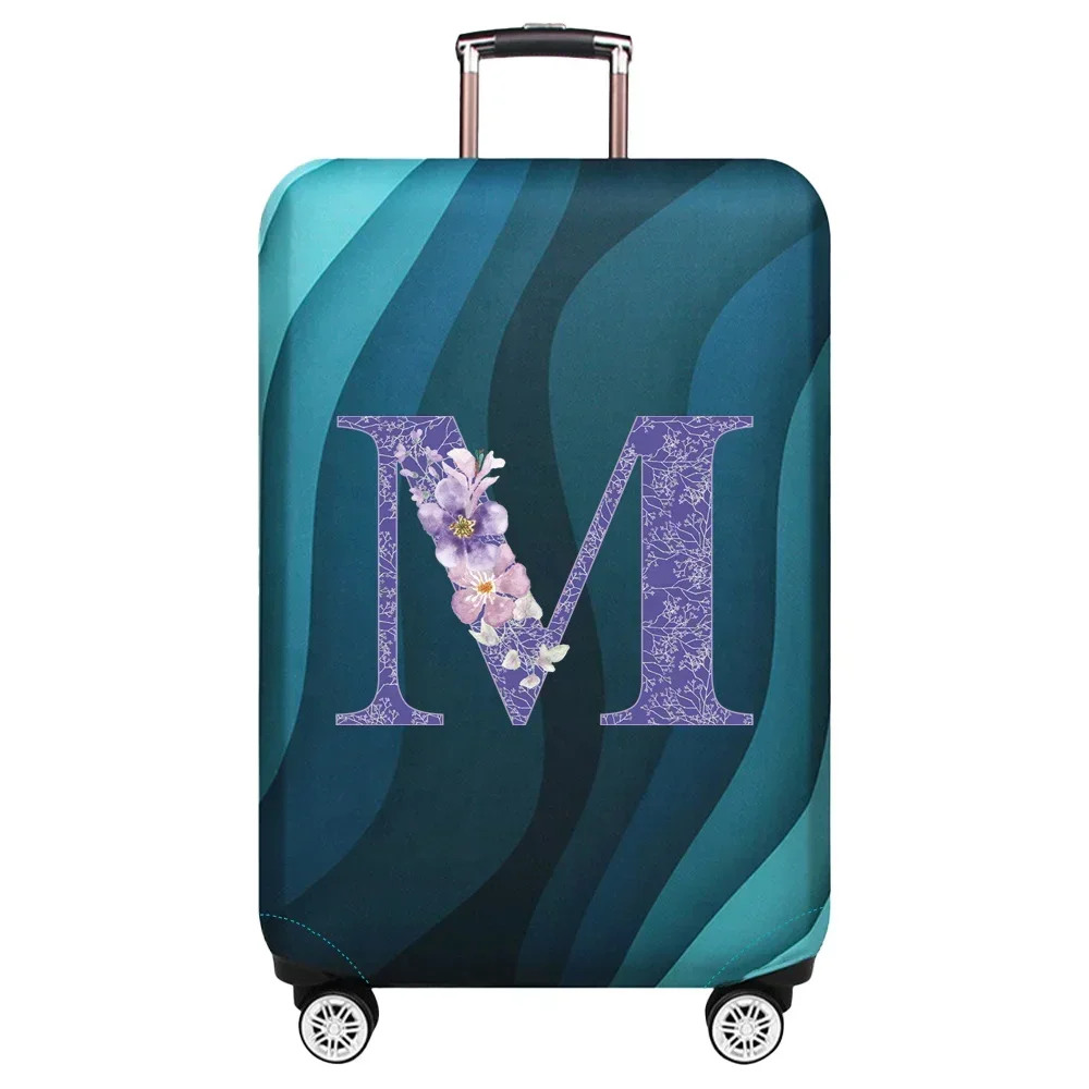 Luggage Cover Travel Suitcase Protective Cover Purple Flower Letter Series Dust-Proof Elastic Fabric for 18-32inch Baggage Case