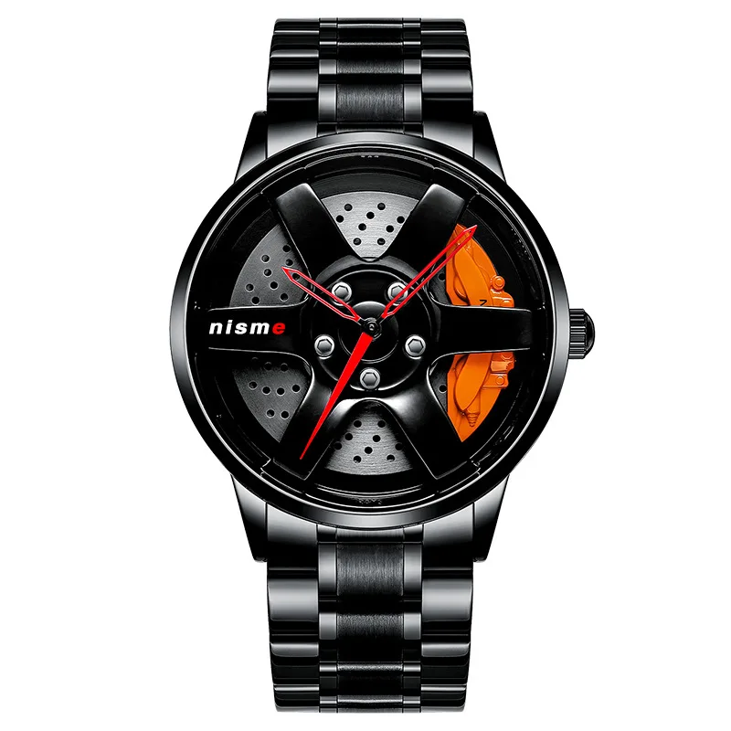 Orologio da uomo impermeabile con tecnologia nera, freno tridimensionale, quadrante cavo, movimento importato modificato per auto sportiva