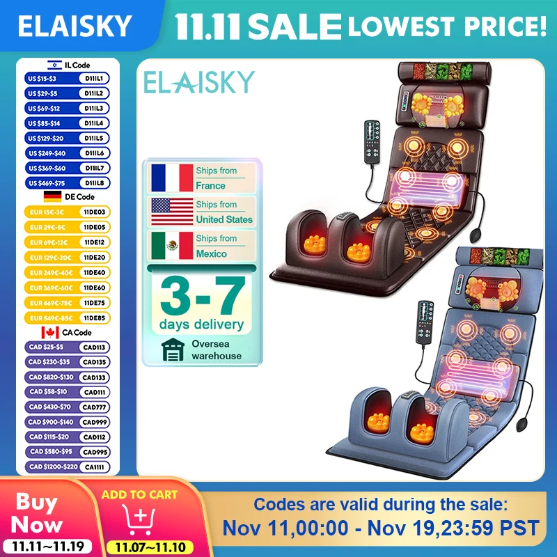 

Massage Mattress Electric 110V-220V Vibrating Heating Infrared Massager Cushion For Neck Back Foot Full Body Pain Stress Relief