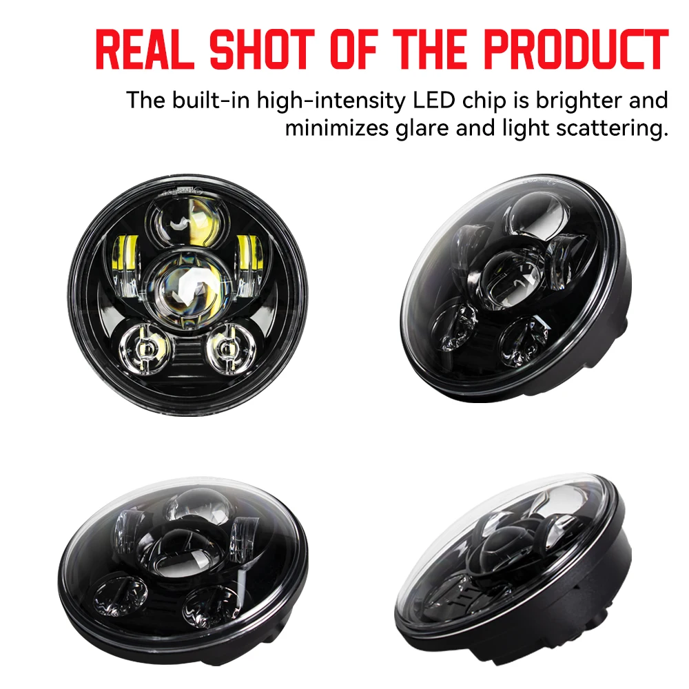 For Iron 883 Dyna 2PCS 5.75 Inch LED Headlight Projector for Triumph Rocket III 3 & Speed Triple & Street Triple 5 3/4' Headlamp view 2