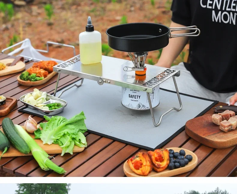 Outdoor Ofen Kopf Klapptisch Camping Zubehör Edelstahl Tragbare Tee Tisch Mehrzweck Spleißen Grill Tisch – Detail 11