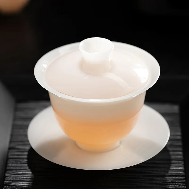 

High-end Ice Jade Porcelain Ceramic Three-Talent Gaiwan Cup Bowl Cup Kung Fu Tea Set