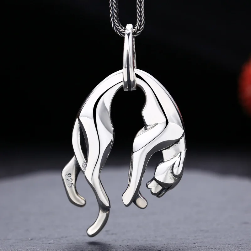 

925 Sterling Silver Men's Necklace with Bold Panther Pendant - Antique Finish Punk Gothic