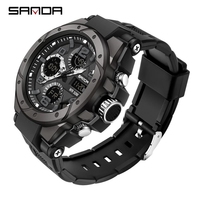 SANDA 6008 Waterproof Swimming Military Watch Men Sports Watches Dual Display Analog Digital LED Electronic Quartz Wristwatches