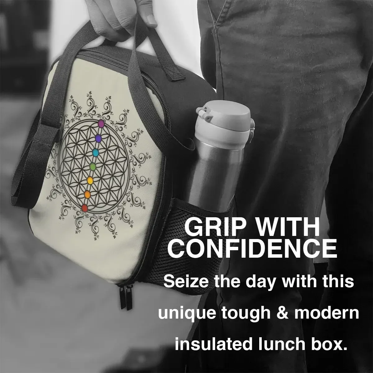 Custom Flower Of Life Chakra Lunchtas Mannen Vrouwen Thermisch Koeler Geïsoleerde Lunchboxen Voor Volwassen Kantoor