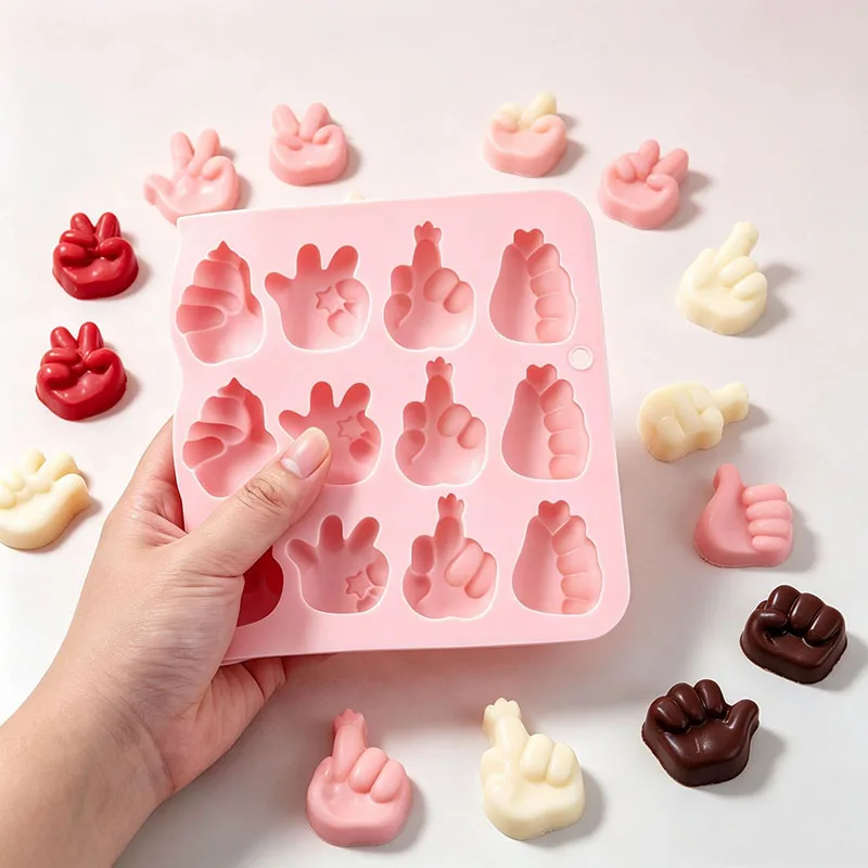 Baby Shower Silicone Mold Hands Finger Chocolate Candy Ice Cube Tray Cute Gesture Fist Mini Soap Wax Melts Cake Cupcake Topper