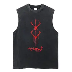 2024 New Berserk Anime Print, Vest Summer, Cotton Vest Men's Washed Retro Sleeveless T-Shirt Ins