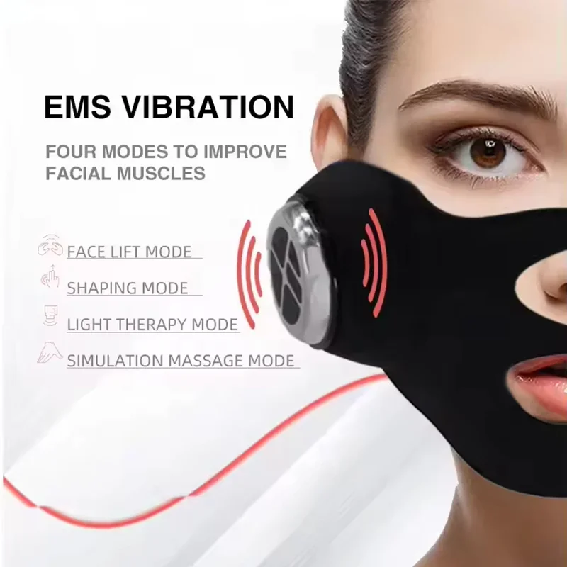EMS V Face Lifting Beauty Device - Rechargeable Red Blue Light Therapy Mask for Skin Firming Anti Aging