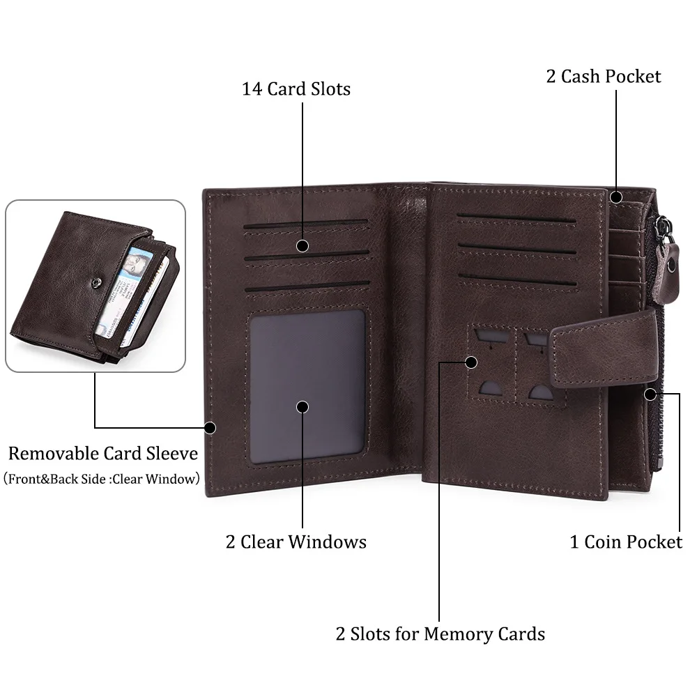 Echte Leder Herren Brieftasche RFID Blocking Trifold Herren kurze Reise Brieftaschen ID Bank Kreditkarten inhaber Münz koffer Geschenke für Männer