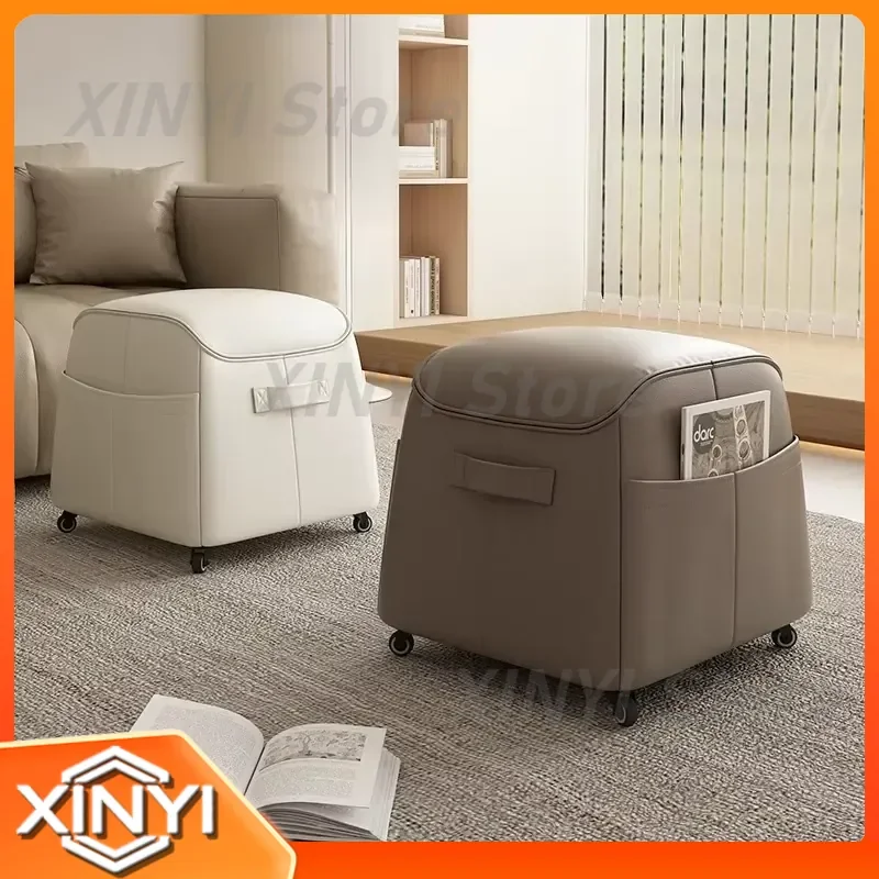 Minimalist Solid Wood Stool for Vanity Living Room Entryway 360° Swivel Ottoman Bench Waterproof Cat Resistant Accent Seat
