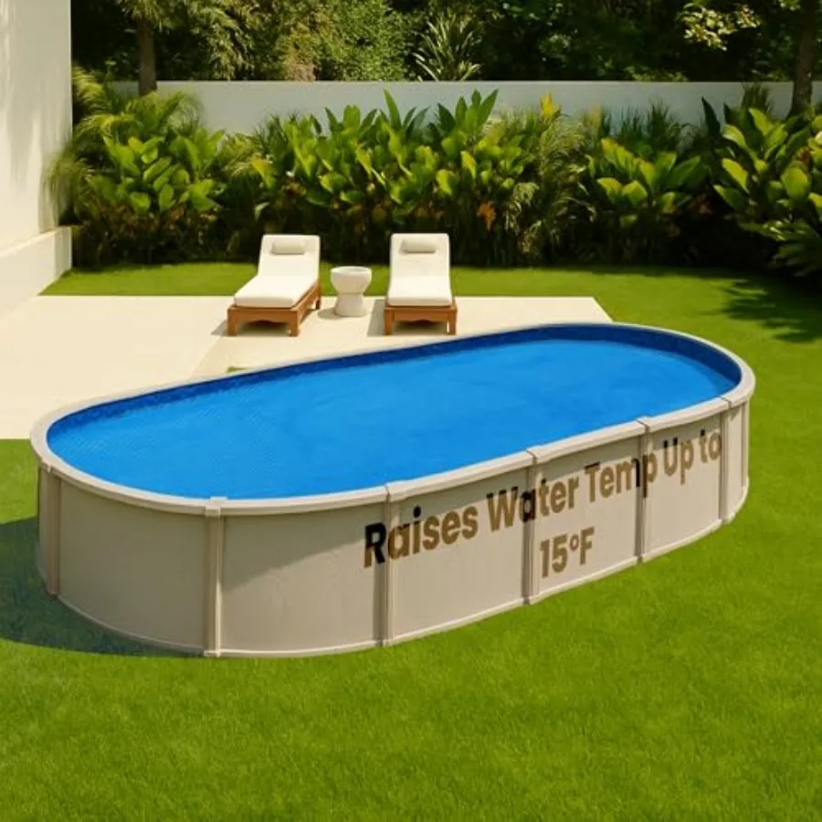 Cobertor solar para piscina 16 mil 15 x 30 pies azul para piscinas ovaladas conservación de agua y protección contra desechos