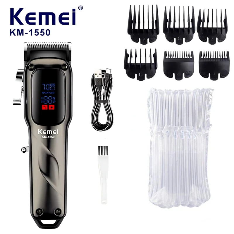 Kemei ปัตตาเลี่ยนตัดผม km-1550แบบใหม่ชาร์จไฟได้, ปัตตาเลี่ยนตัดผมไฟฟ้าแบบมืออาชีพสำหรับใช้ในเชิงพาณิชย์