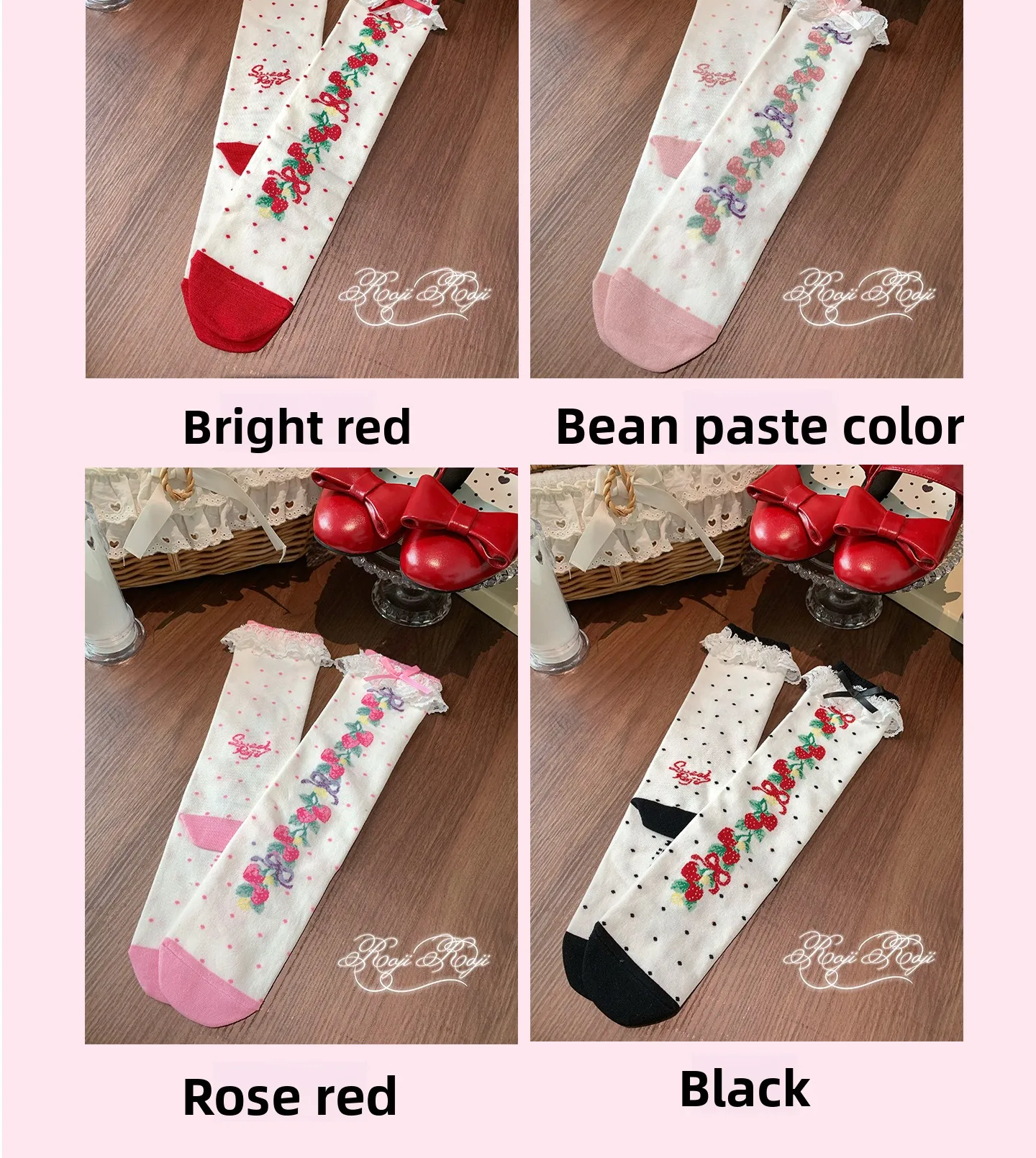 Original Lolita Strawberry String Socks Women Spring & Autumn Over-the-Knee Socks Thick Sweet Cotton Printed Lace KC Socks
