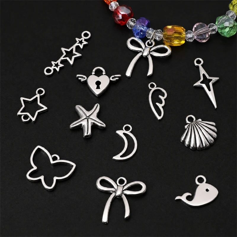10Pcs Vintage Antique Silver Alloy Charms Whale Butterfly Star Moon Pendant For DIY Bracelet Necklace Jewelry Making Accessories