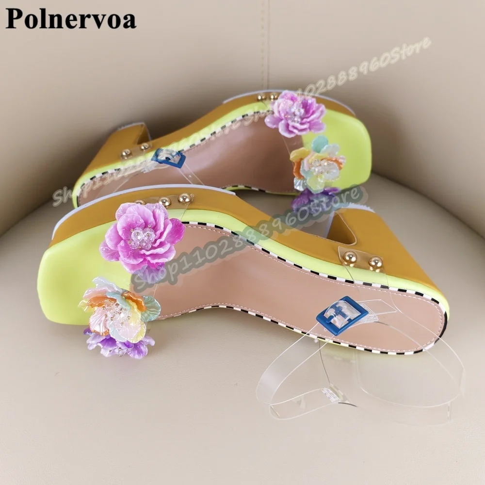 รองเท้าส้นหนาแบบเปิดนิ้วเท้า สายรัดข้อเท้า วัสดุ PVC ใส ลายดอกไม้ สำหรับผู้หญิง สไตล์ทันสมัย เหมาะสำหรับงานปาร์ตี้