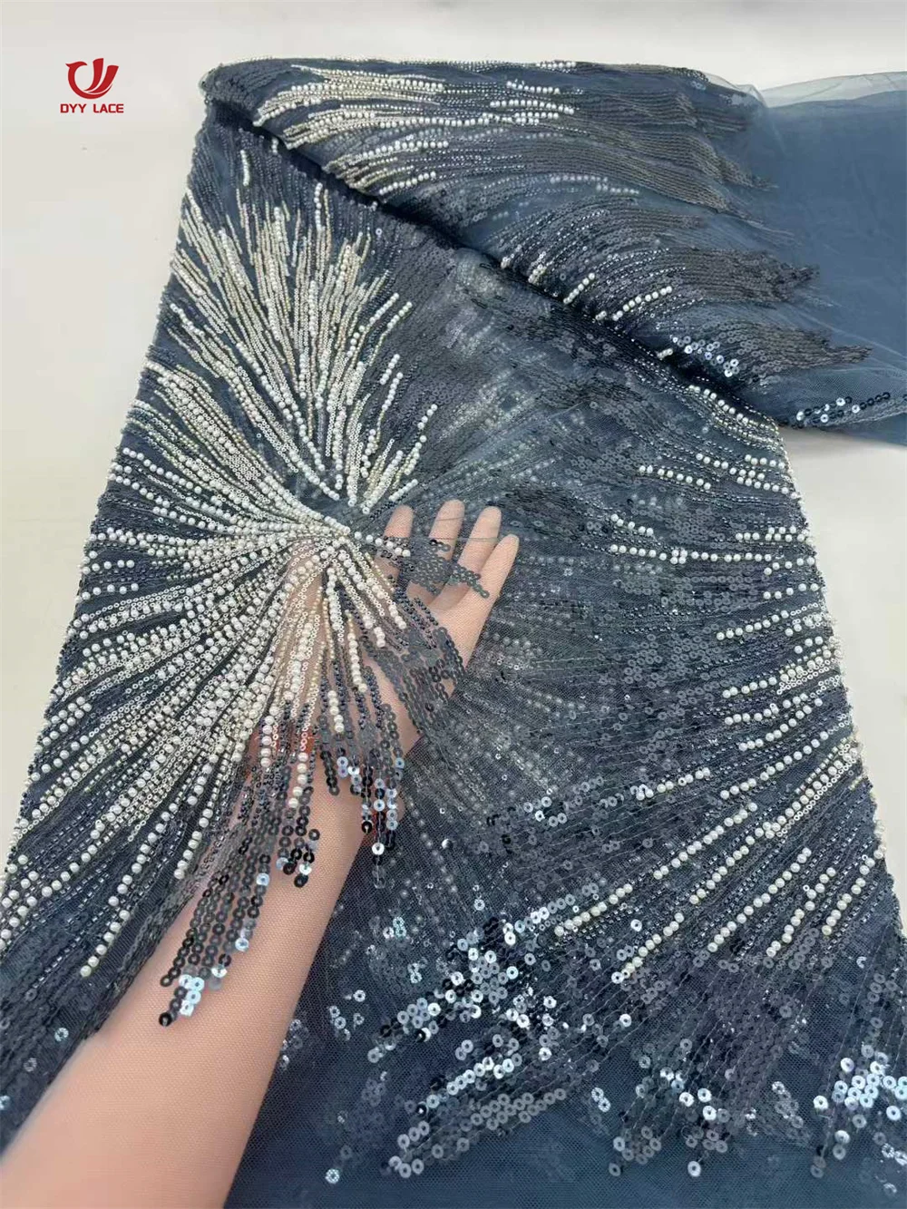 

5 Yards Luxury Nigerian Bridal Embroidery Beads Groom Fabric African Pearls Sequins 2025 High Quality French Tulle Lace