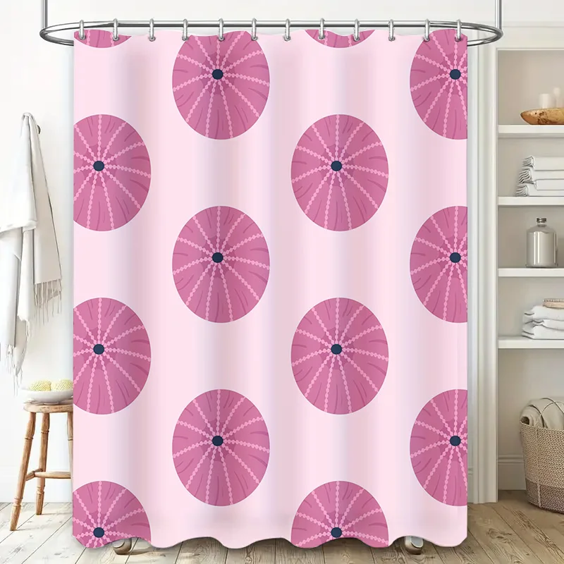 Pink Bath Curtains with Geometric Pattern Waterproof Shower Panels for Bathroom Decor Pink Tiles