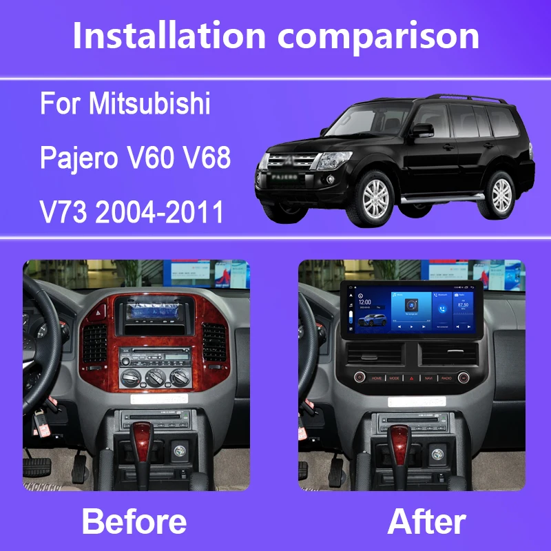 12.3 Inch For Mitsubishi Pajero V60 V68 V73 2004-2011 Android 14 Octa Core 8G+256G Car Multimedia Player Stereo Receiver Radio