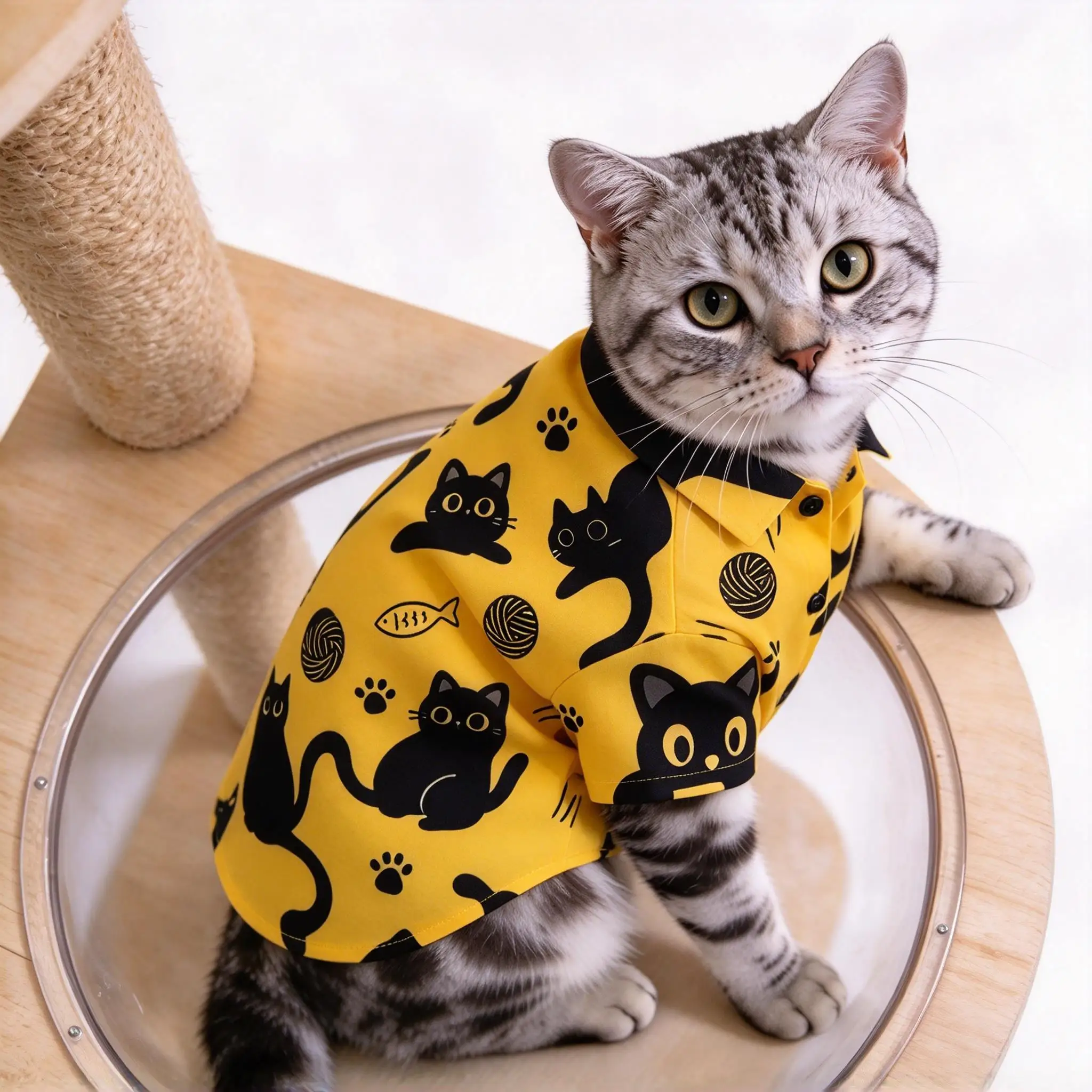 Cute Paw Print Cartoon Cat Graphic Pet Short Sleeve Shirt Lapel Button Clothes for Cats Dogs