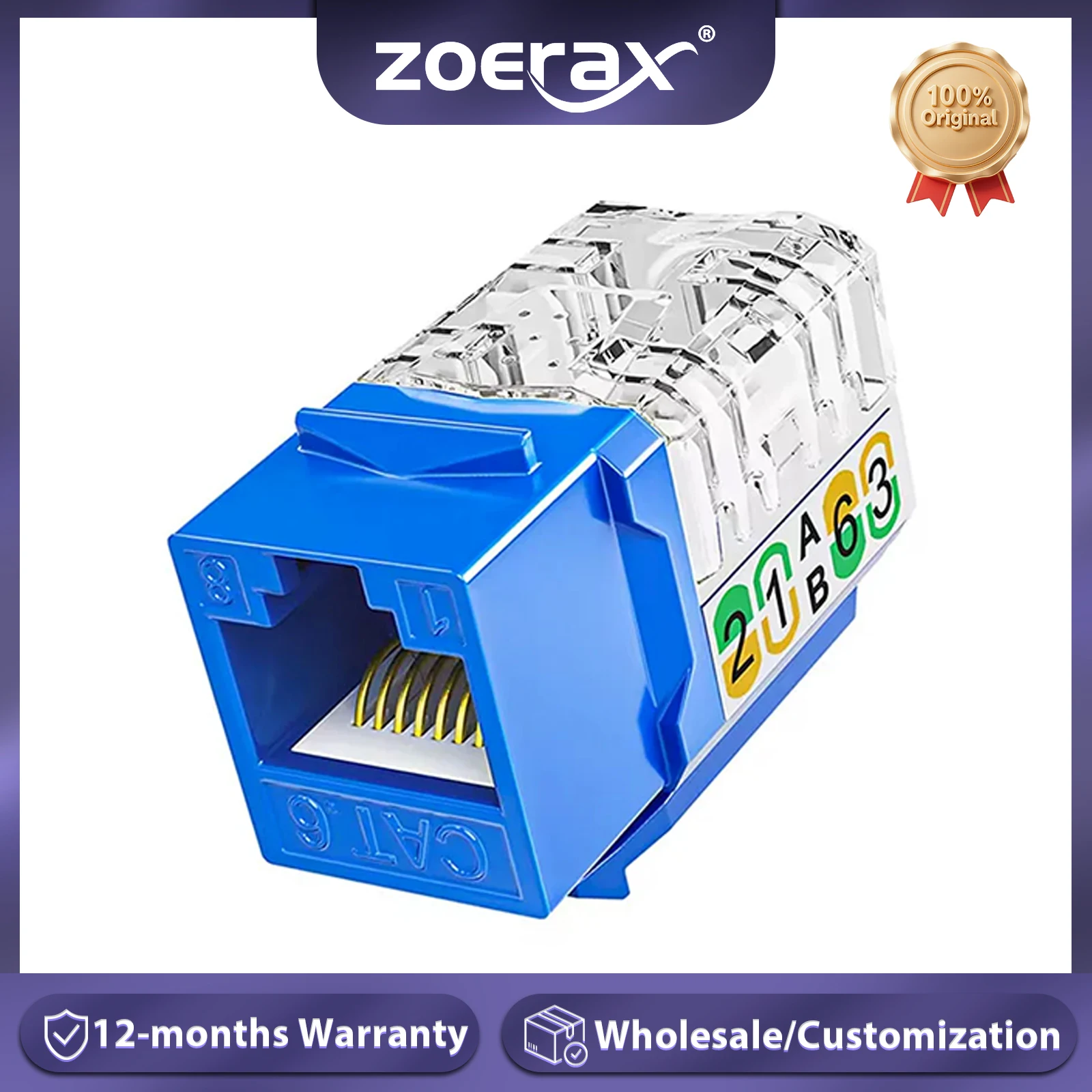 

ZoeRax RJ45 Cat6 Keystone Jacks Slim Profile 1/10/30-Pack, 90-Degree Ethernet Punch Down Keystone Jack Adapter