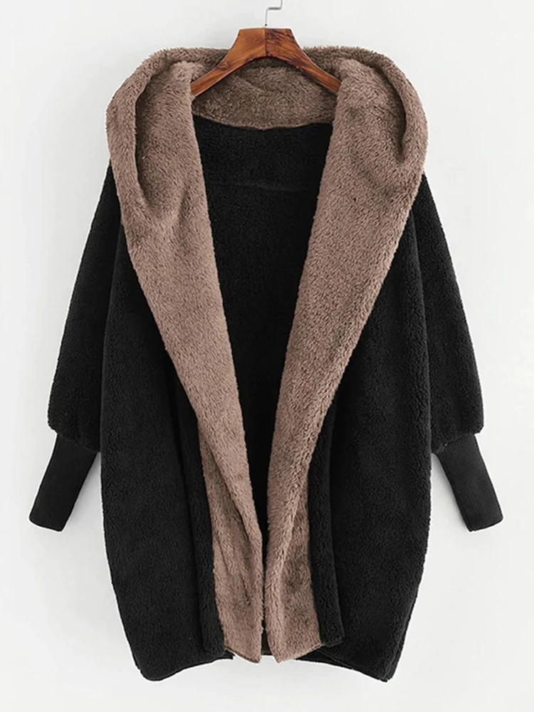 

Winter Fleece Hoodies Women Thicken Warm Double Side Plush Jackets Female Casual Loose Long Sleeve Cardigan Fluffy Sweatshirts