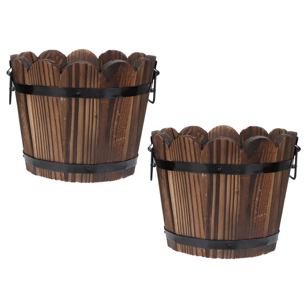 2 Pcs Carbonized Wood Flowerpot Plant Container Plants Barrel Vegetable Planting Chinese Fir House