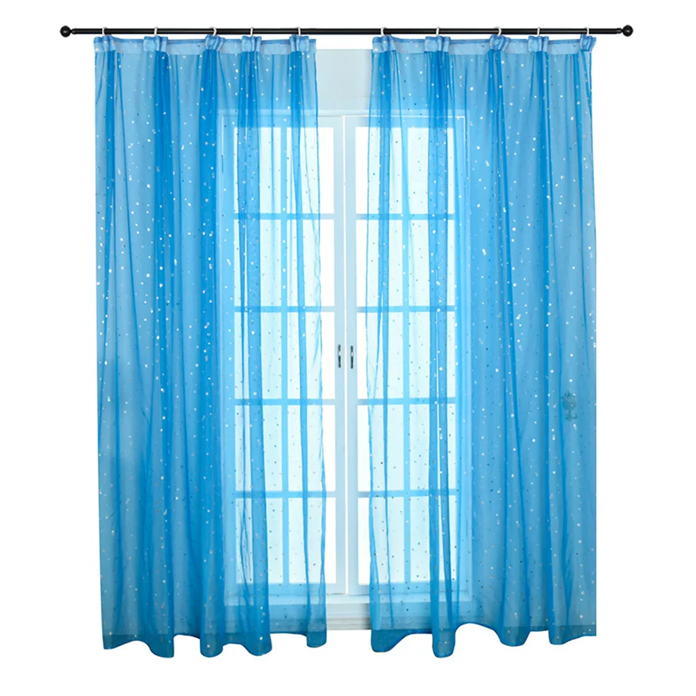 

1pcs Silver Foil Star Printed Polyester Voile Curtain 100X270Cm For Bedroom Bathroom Window Sheer Tulle Light Filtering Sun