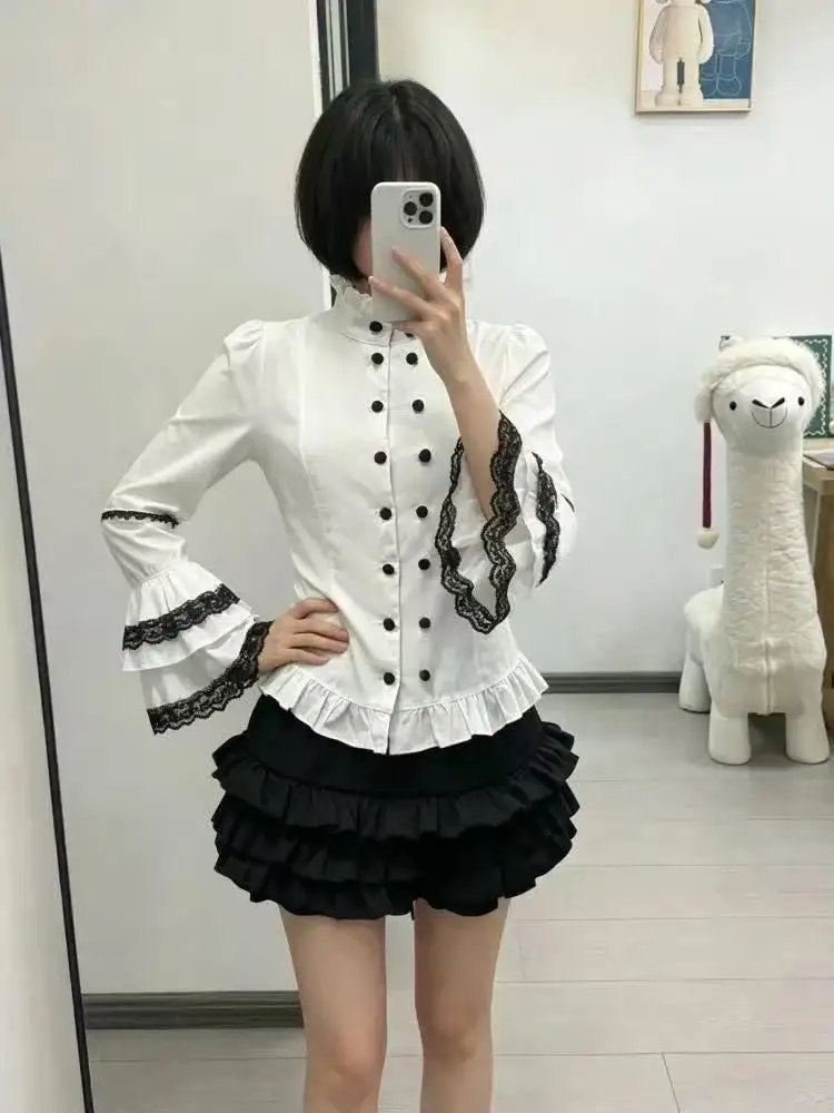 Japanese Gothic Girl Style Suit Niche Subculture Shirt Lace Decorative Ruffle 2026 New
