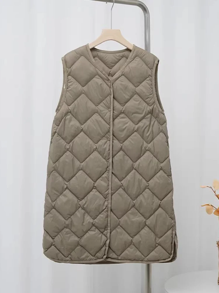 0-10℃ Women Down Vests 2024 New Autumn Winter Ultralight Duck Down Long Sleeveless Jackets Windproof Puffer Waistcoats Lining