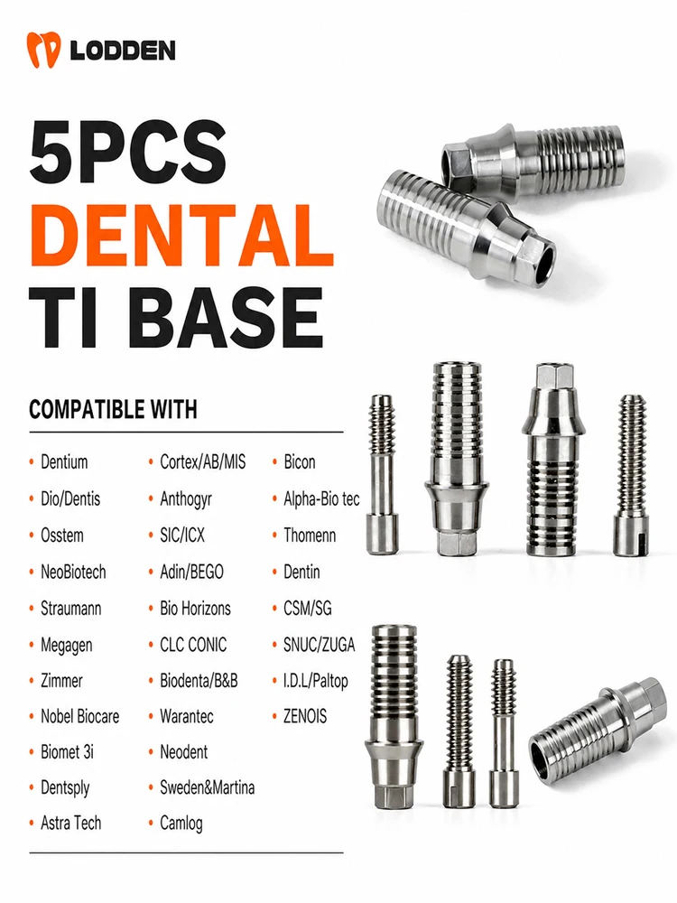 5 SZT. Dentalne bazy Ti z gwintem Hex do Osstem/Dentium/DIO/Megagen/NeoBiotech/Straumann/Nobel Biocare/Zimmer/Biomet3i z biblioteką EXO 3Shape — 2