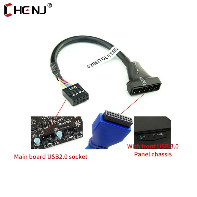 1PC 3,0 Pin USB 2,0 Buchse auf 9 Pin USB Stecker Motherboard Header Adapter Kabel schwarz