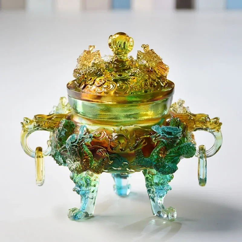 Handmade Glazed Kowloon Incense Burner for Sandalwood and Agarwood Plate Seal Burning Buddhist Hall Decorative Ornament