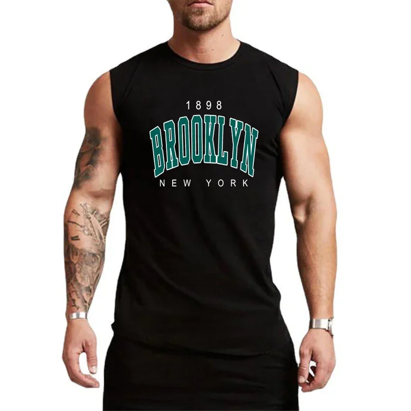 

Muscleguys Sports Tank Top Men's Cotton Spring and Summer Thin Seamless Waistcoat Casual Sleeveless Wide Shoulder T-shirt