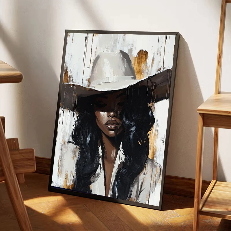 Cowboy-Mode-Poster mit Porträt einer schwarzen Frau, Leinwanddruck für Heimdekoration, Wohnzimmer, Campe-Stil