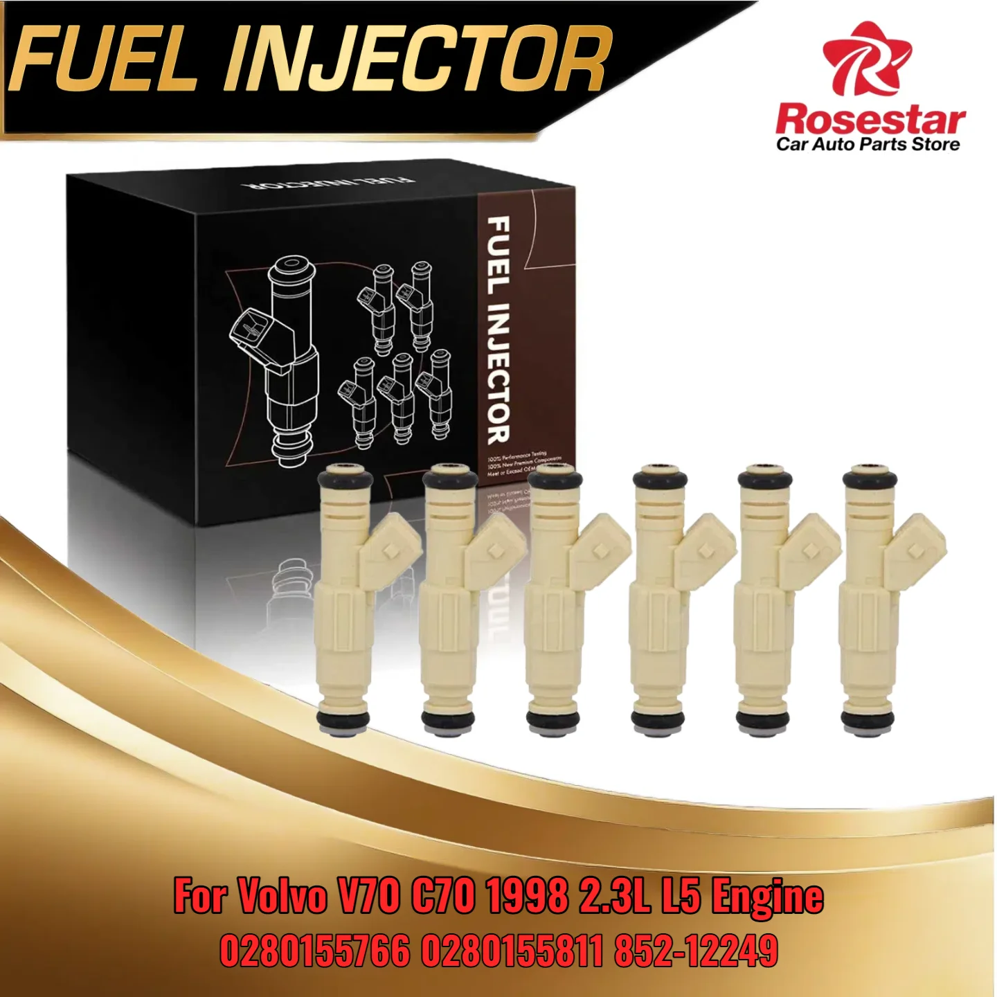 

6PCS Injector For Volvo V70 C70 2.3L L5 1998 FJ876 85212249 0280155766 0280155811 36lbs