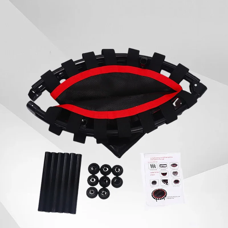 40 Inch Circular Foldable Mini Trampoline With T‑Handle Hand Support Home Indoor Jumping Workout Portable Body Building Gear