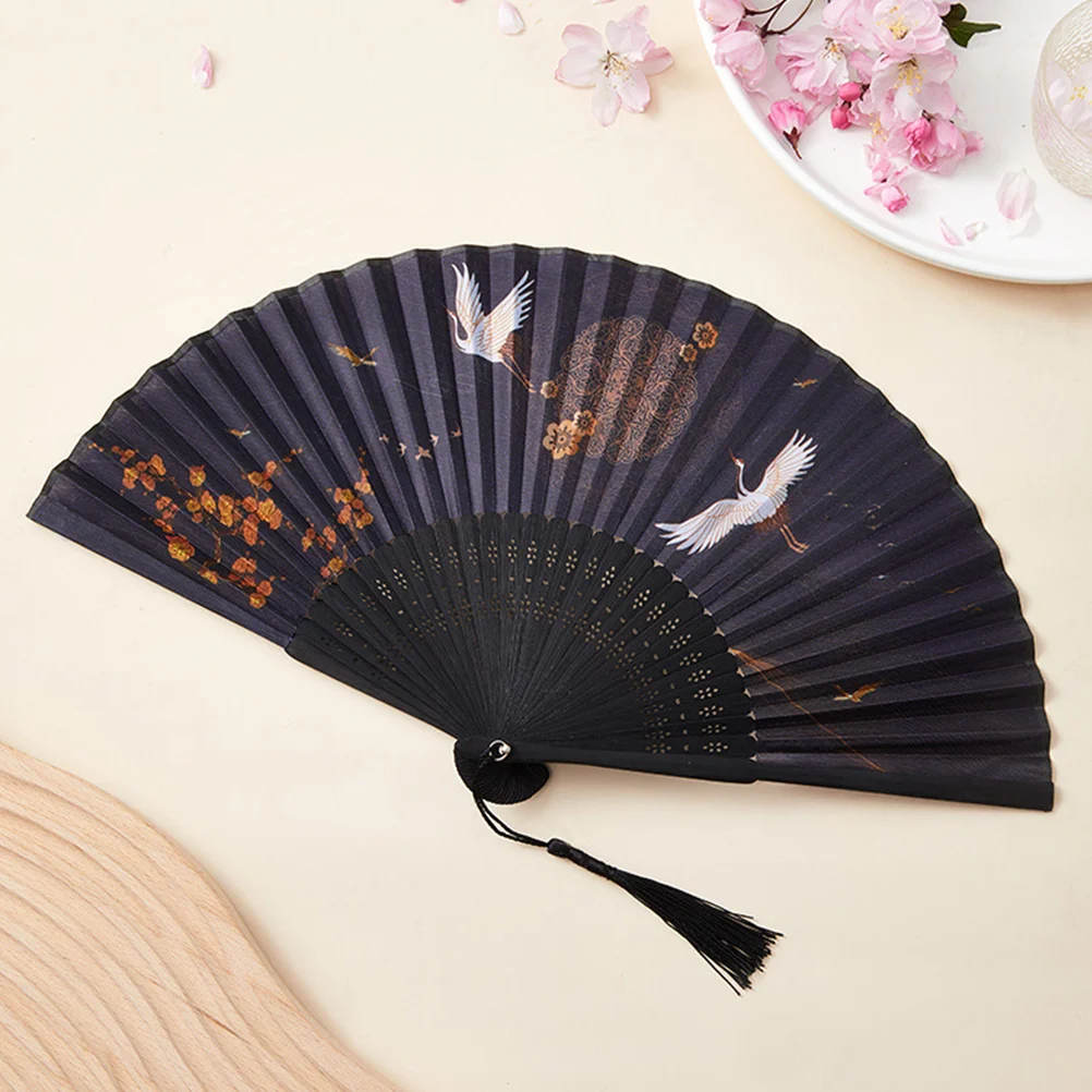 Chinese Style Folding Fan Handheld Foldable Dance Photo Silk Cloth Party Prop Retro