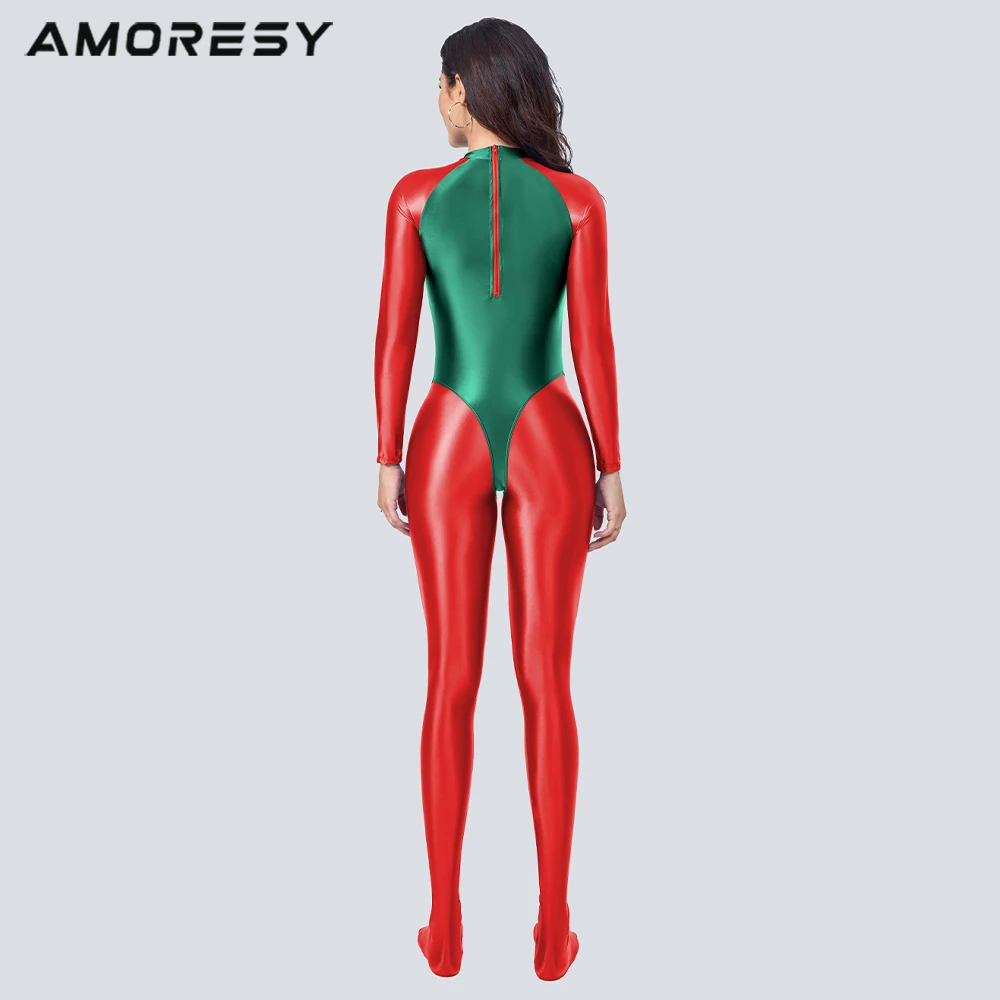 AMORESY Crystari Festive Spandex Long Sleeve Bodysuit Christmas Style Bodysuit