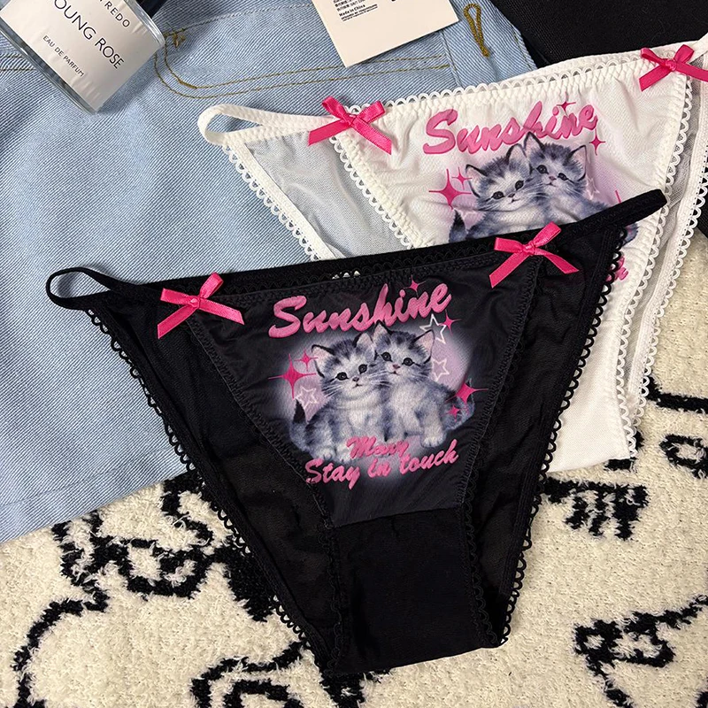 Nette Katze Mädchen Höschen Dünne Sexy Japanische Frauen Slip Eis Seide Dame Tanga Unterwäsche Weibliche Niedrige Taille G String Dessous