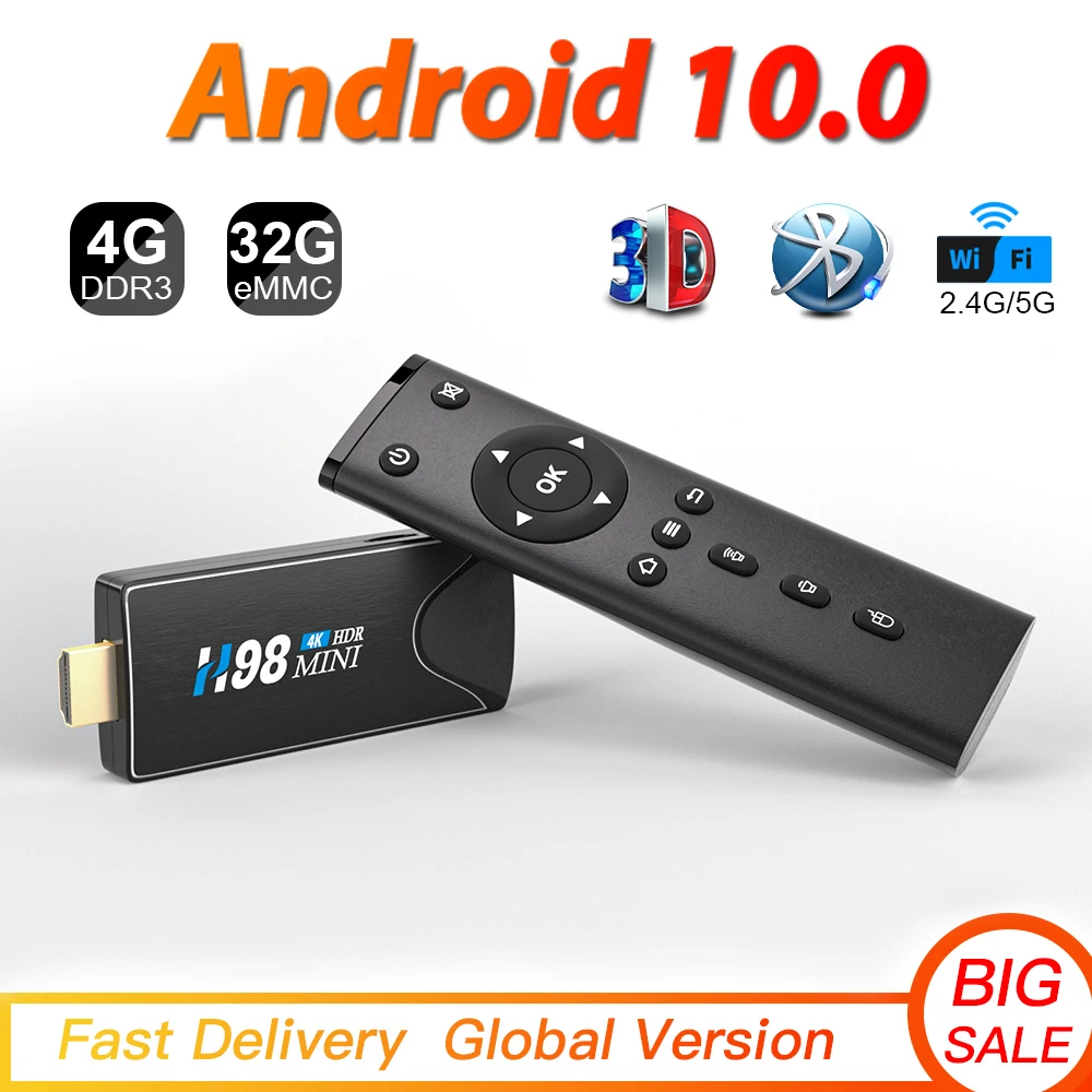 2022 Smart Tv stick Android TV Box 10 2G/16G 4G/32G 3D Video 4K 2.4G 5G Wifi Bluetooth Quad-Core TV Box Set top box TV receiver