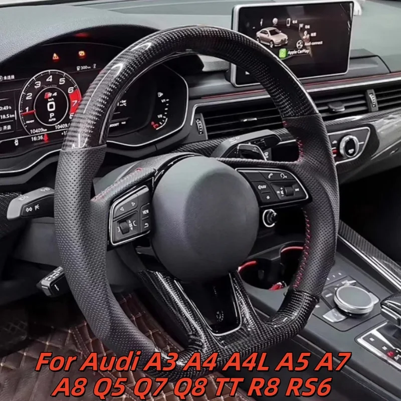 

Car Steering Wheel Carbon Fiber Custom Made Leather For Audi A3 A4 A4L A5 A7 A8 Q5 Q7 Q8 TT R8 RS6 Car Interior Accessories