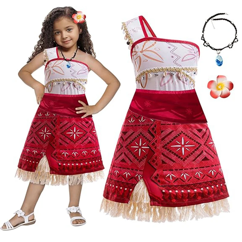 فساتين حفلات للفتيات لفيلم المحيط والمغامرة التأثيرية للهالوين زي عيد الميلاد للفتيات فستان الأميرة وقلادة ومجموعة مشبك شعر