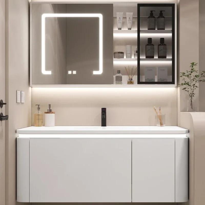 

Cream Style Bathroom Cabinet Skin Feeling Integrated Basin Washbasin Cabinet Combination Bathroom Seamless Home Furniture